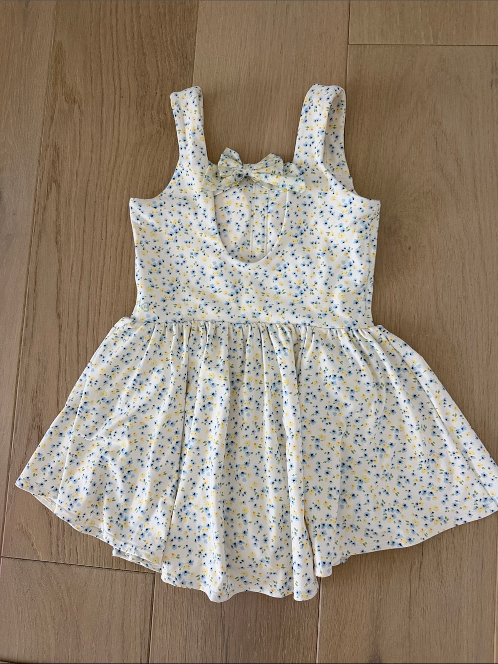 Girls' White Floral Sundress with Yellow & Blue Print - Picture 2 of 3